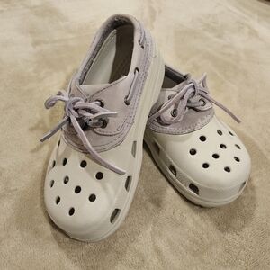CROCS Two-Tone White and Light Purple Boat Shoes